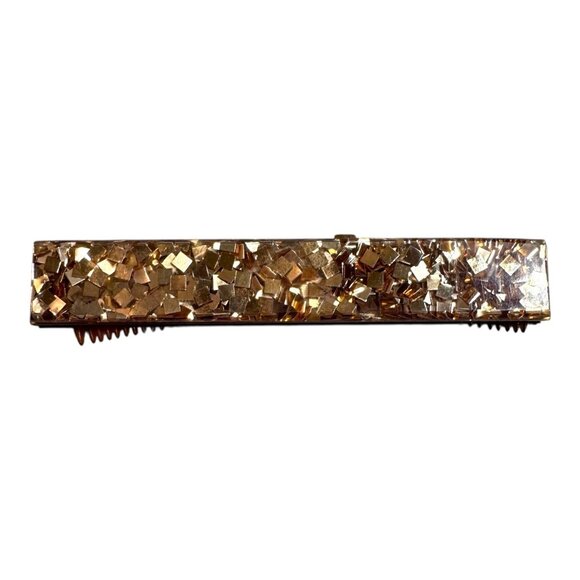 Vintage Lucite Gold Glitter Hair Comb Glittery Mosaic Retractible Tortoise Shell - Picture 3 of 7